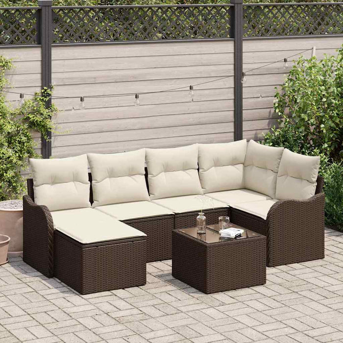 Set de canapele pentru grădină 7 pcs maro și alb Rattan poli - WALTI WALTI