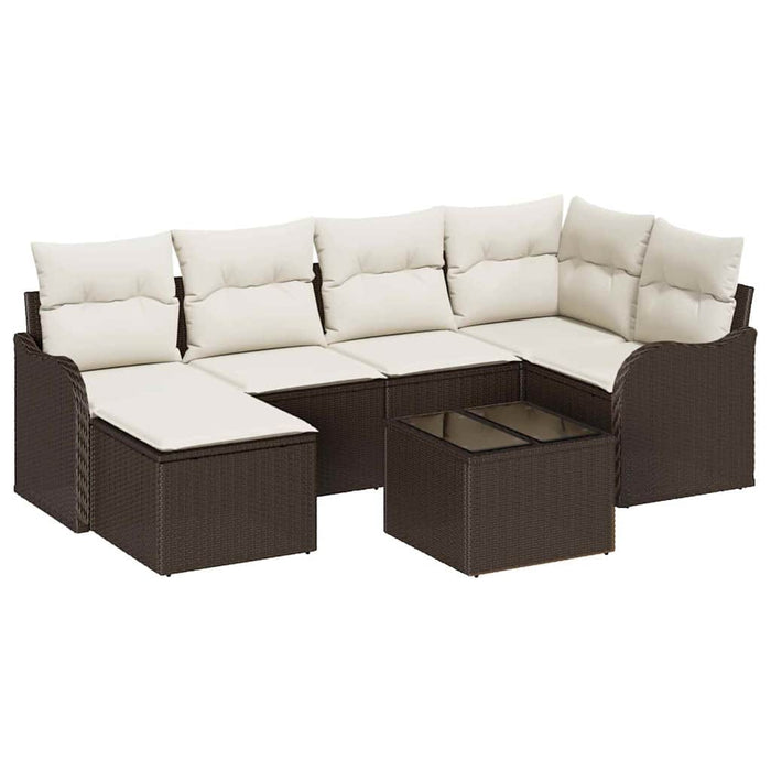 Set de canapele pentru grădină 7 pcs maro și alb Rattan poli - WALTI WALTI