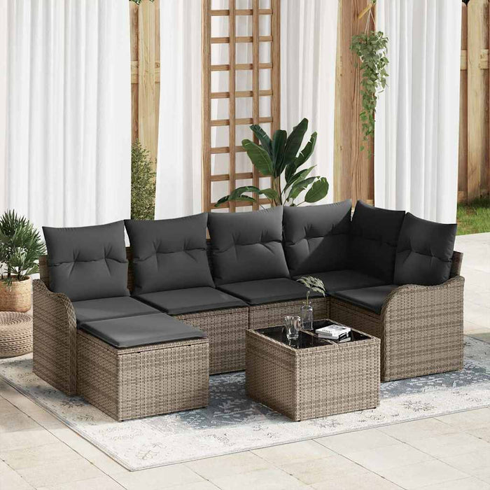 Set de canapele pentru grădină cu pernă 7 pcs Gri Rattan poli - WALTI WALTI