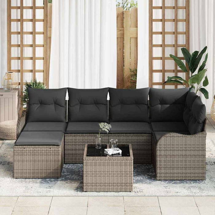 Set de canapele pentru grădină cu pernă 7 pcs Gri Rattan poli - WALTI WALTI