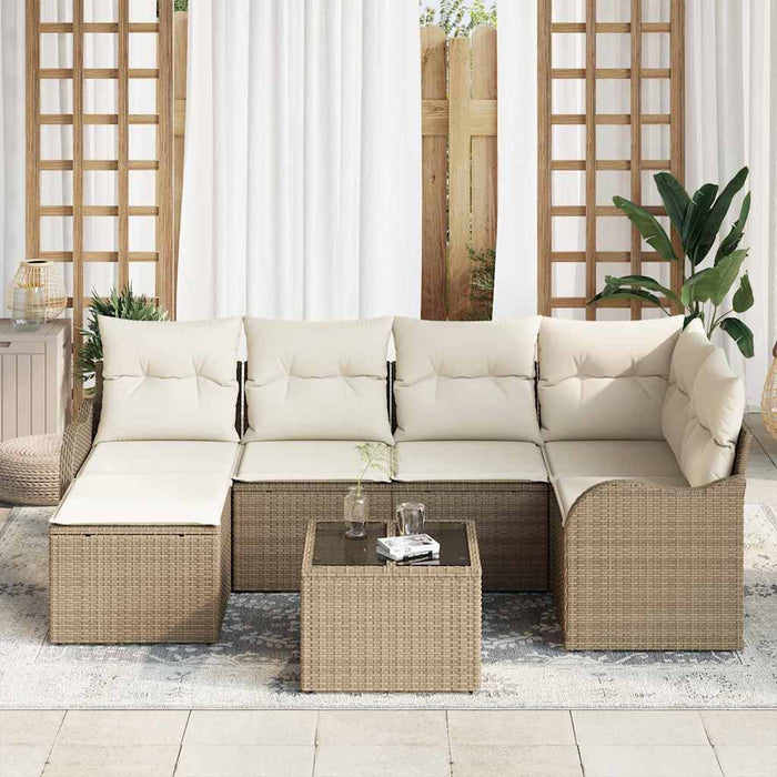 Set de canapele pentru grădină 7 pcs Bej și alb Rattan poli - WALTI WALTI
