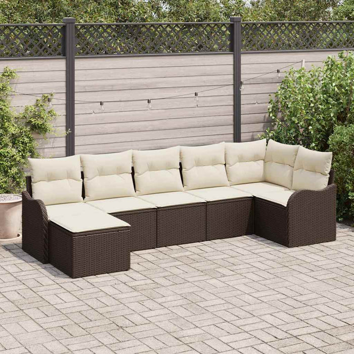 Set de canapele pentru grădină 7 pcs maro și alb Rattan poli - WALTI WALTI