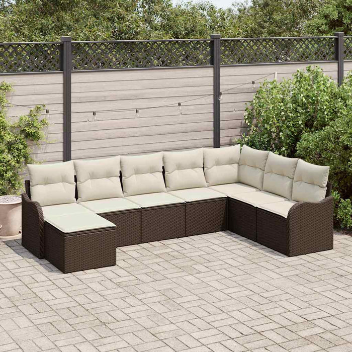 Set de canapele pentru grădină 8 pcs Maro și alb Rattan poli - WALTI WALTI