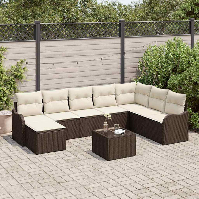 Set de canapele pentru grădină 9 pcs Maro și alb Rattan poli - WALTI WALTI