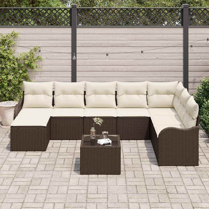 Set de canapele pentru grădină 9 pcs Maro și alb Rattan poli - WALTI WALTI