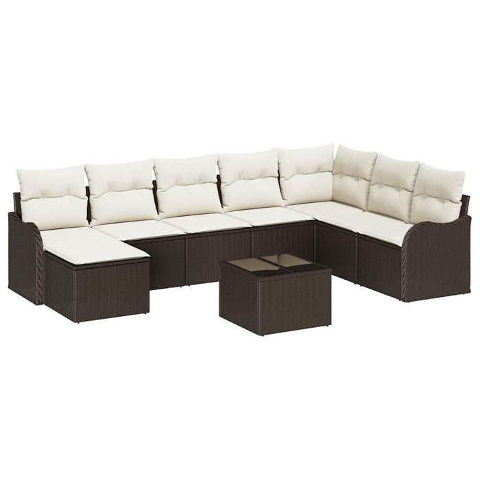 Set de canapele pentru grădină 9 pcs Maro și alb Rattan poli - WALTI WALTI