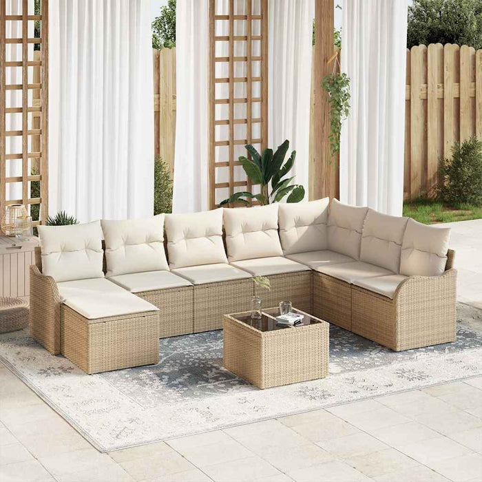 Set de canapele pentru grădină 9 pcs Bej, alb Rattan poli - WALTI WALTI