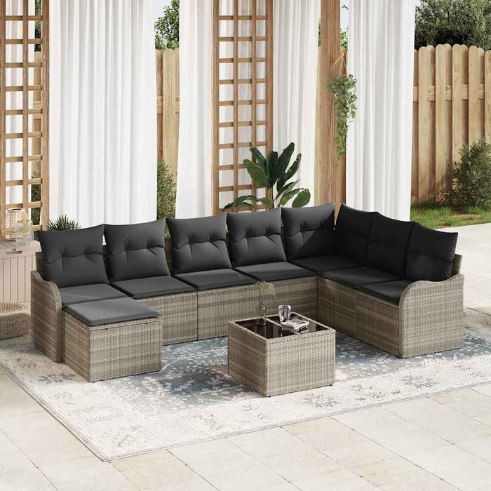 Set de canapele pentru grădină 9 pcs Gri deschis Rattan poli - WALTI WALTI