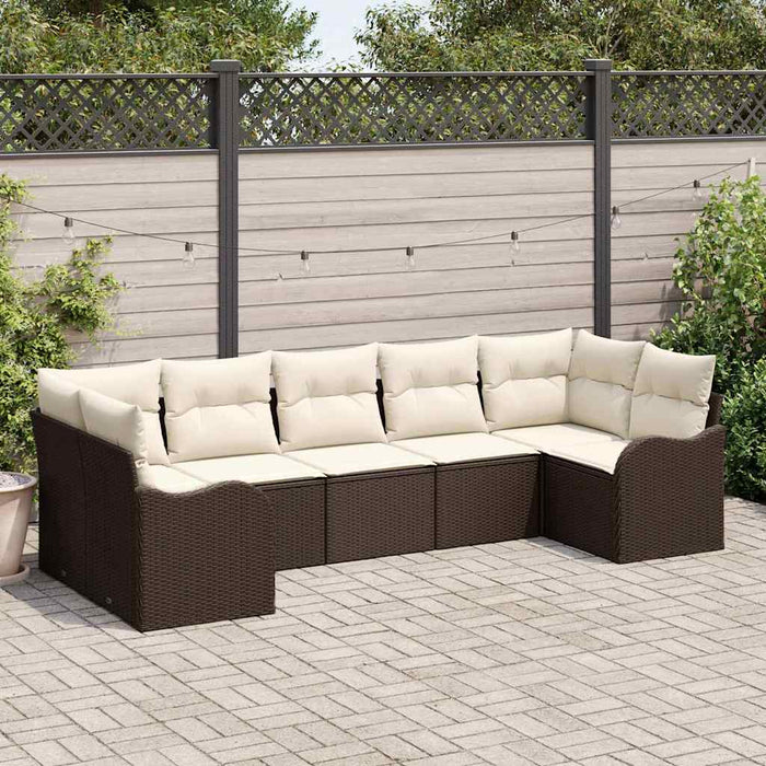 Set de canapele pentru grădină 7 pcs maro și alb Rattan poli - WALTI WALTI
