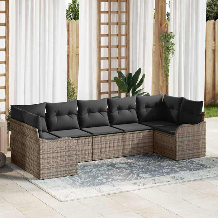 Set de canapele pentru grădină cu pernă 7 pcs Gri Rattan poli - WALTI WALTI