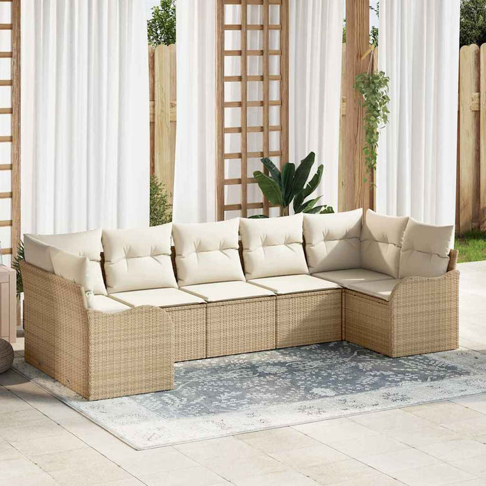 Set de canapele pentru grădină 7 pcs Bej și alb Rattan poli - WALTI WALTI