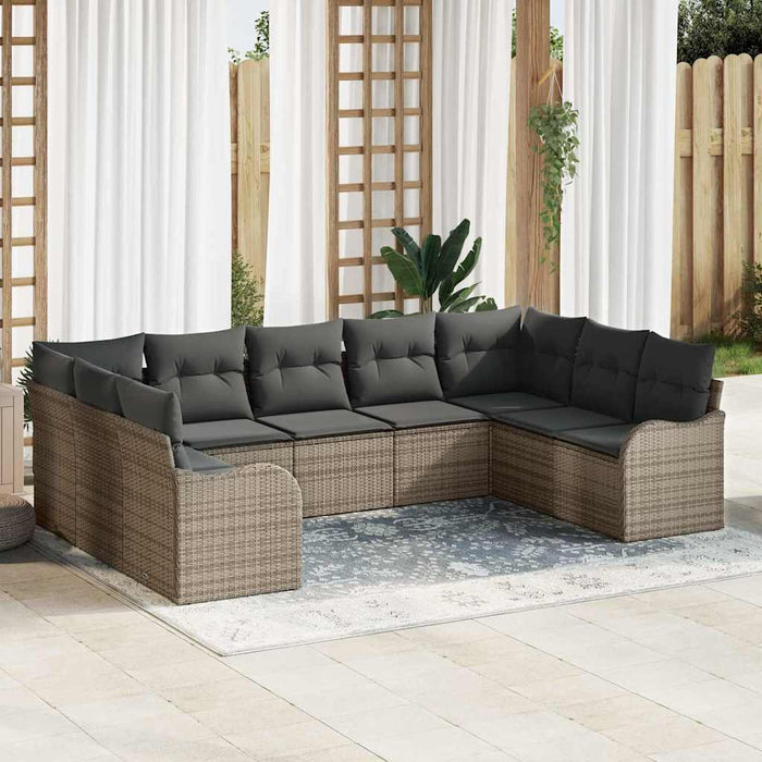 Set de canapele pentru grădină cu pernă 9 pcs Gri Rattan poli - WALTI WALTI
