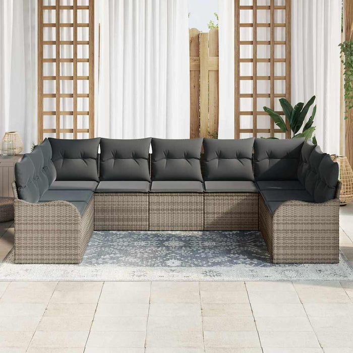Set de canapele pentru grădină cu pernă 9 pcs Gri Rattan poli - WALTI WALTI