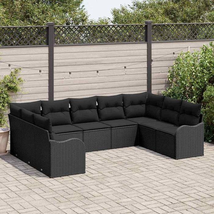 Set de canapele pentru grădină cu pernă 9 pcs Negru Rattan poli - WALTI WALTI