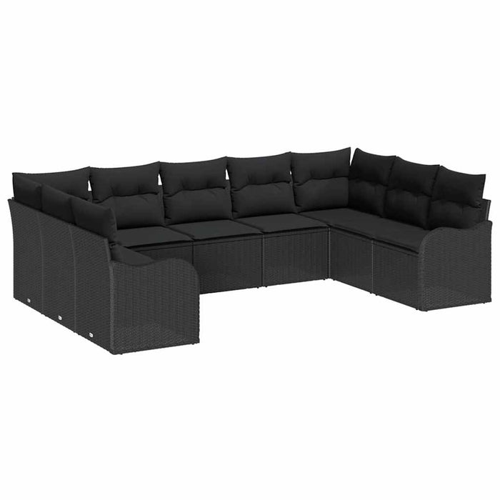 Set de canapele pentru grădină cu pernă 9 pcs Negru Rattan poli - WALTI WALTI