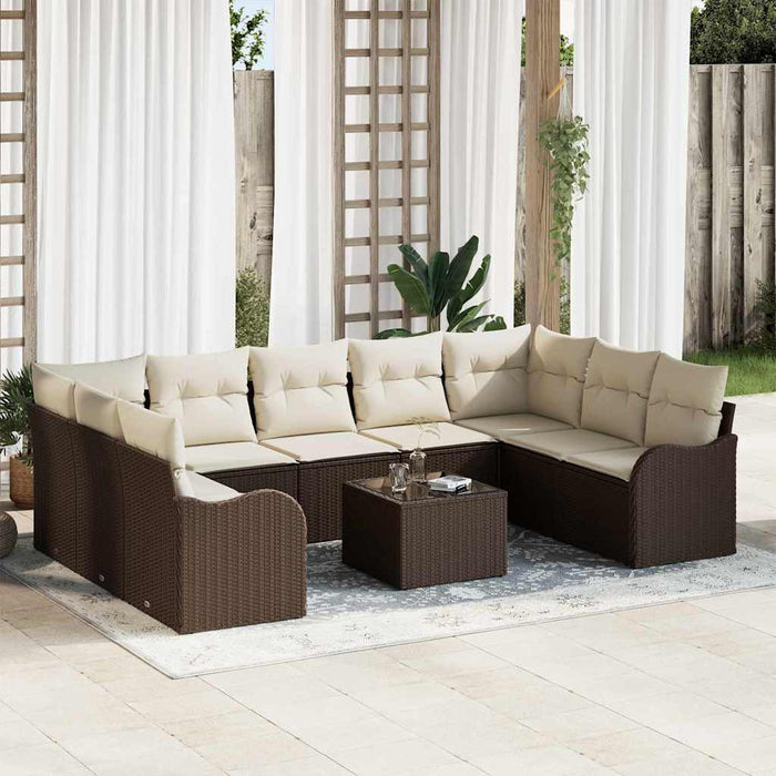 Set de canapele pentru grădină 10 pcs maro și alb Rattan poli - WALTI WALTI