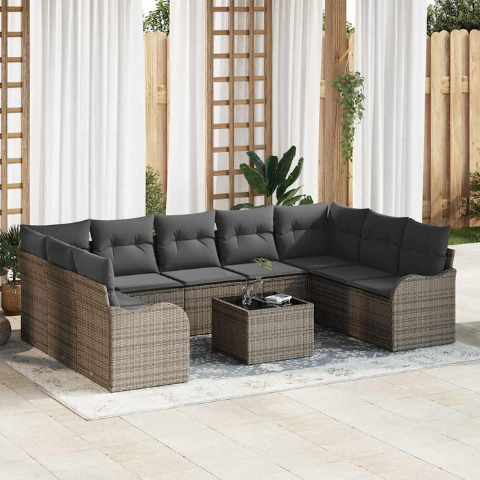 Set de canapele pentru grădină cu pernă 10 pcs Gri Rattan poli - WALTI WALTI
