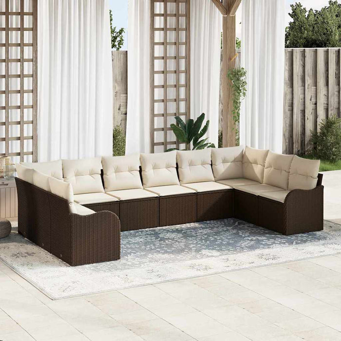 Set de canapele pentru grădină 10 pcs maro și alb Rattan poli - WALTI WALTI