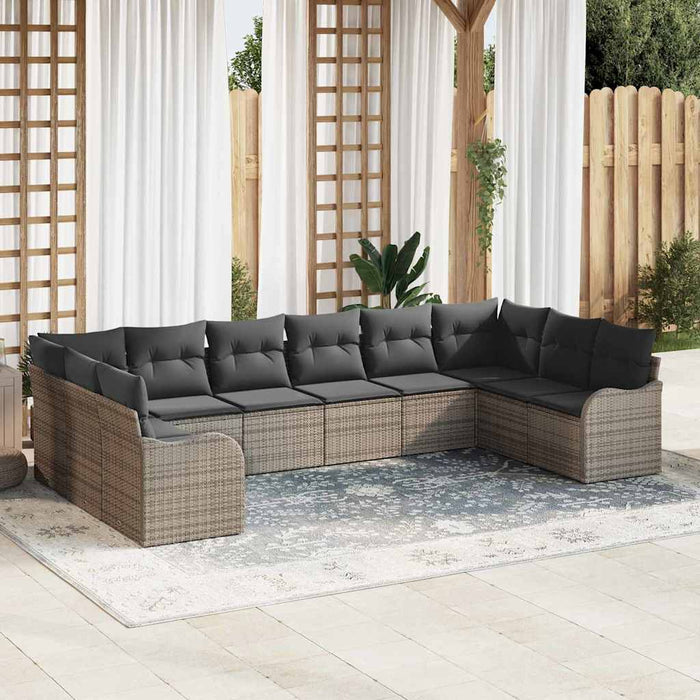 Set de canapele pentru grădină cu pernă 10 pcs Gri Rattan poli - WALTI WALTI