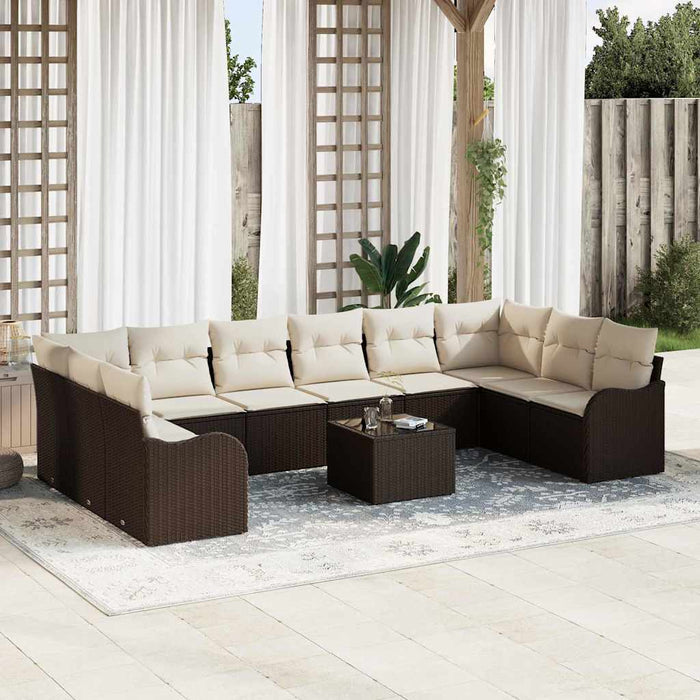 Set de canapele pentru grădină 11 pcs maro și alb Rattan poli - WALTI WALTI
