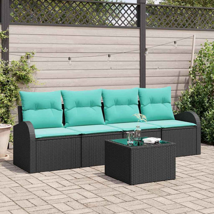 Set de canapele pentru grădină 5 pcs Negru și Turcoaz poliratan WALTI