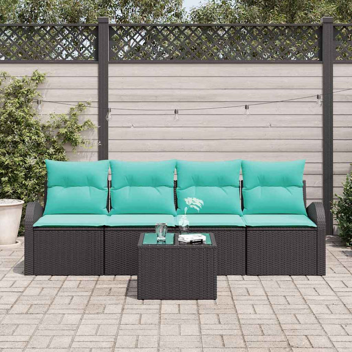 Set de canapele pentru grădină 5 pcs Negru și Turcoaz poliratan WALTI