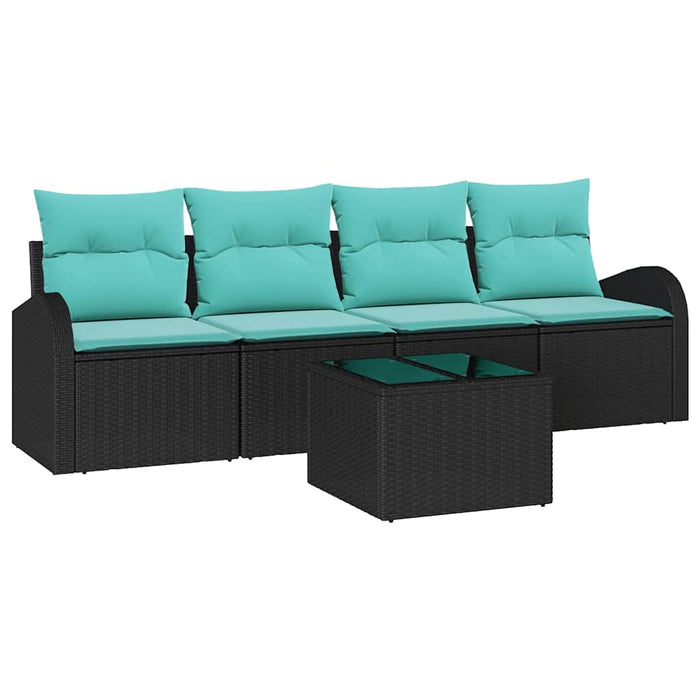 Set de canapele pentru grădină 5 pcs Negru și Turcoaz poliratan WALTI