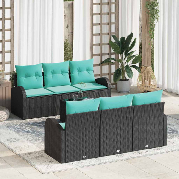 Set de canapele pentru grădină 7 pcs Negru și Turcoaz poliratan WALTI