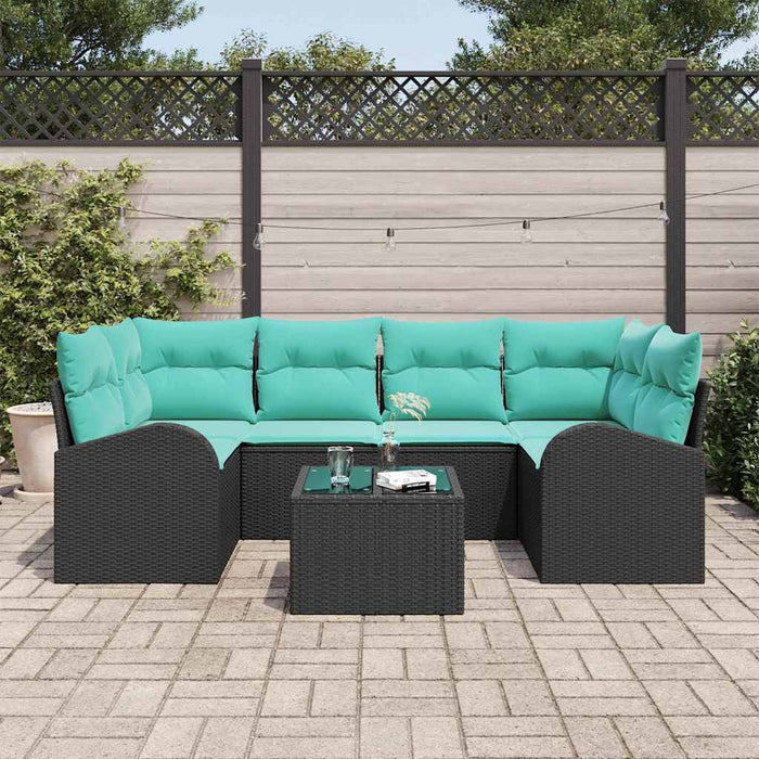 Set de canapele pentru grădină 7 pcs Negru și Turcoaz poliratan WALTI