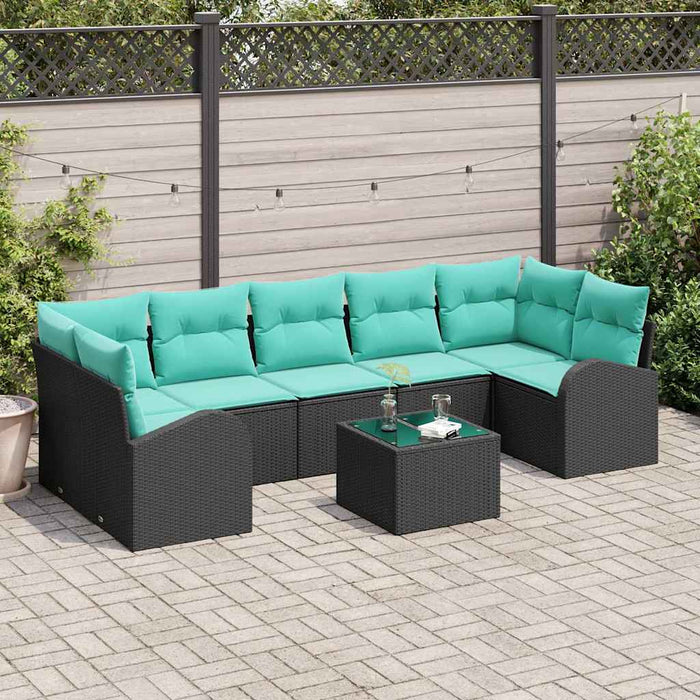Set de canapele pentru grădină 8 pcs Negru și Turcoaz poliratan WALTI