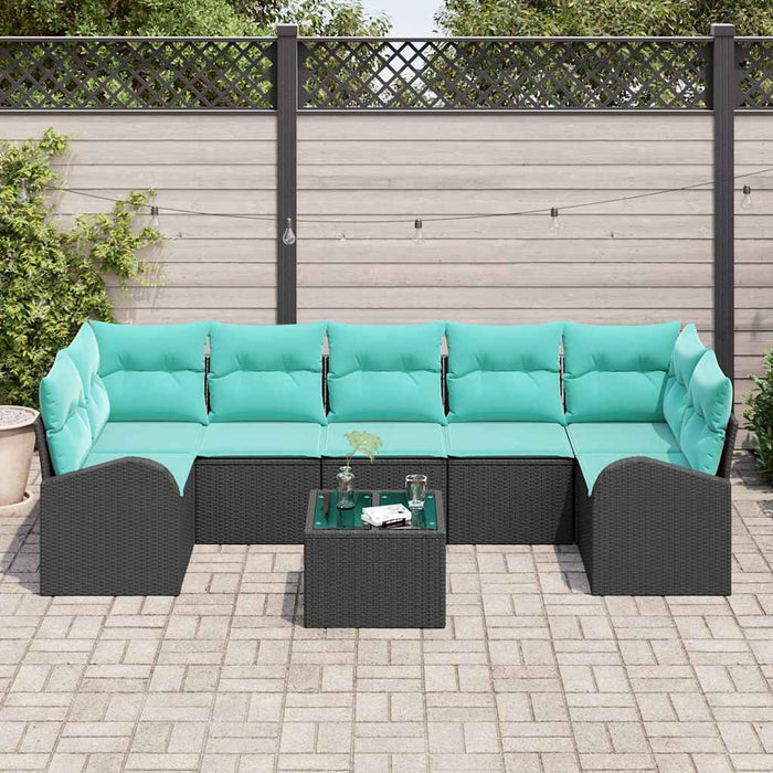 Set de canapele pentru grădină 8 pcs Negru și Turcoaz poliratan WALTI