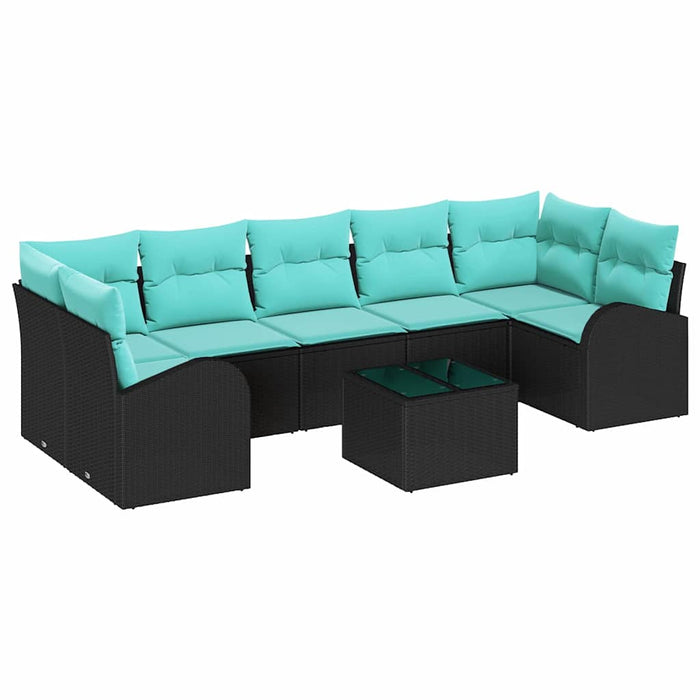 Set de canapele pentru grădină 8 pcs Negru și Turcoaz poliratan WALTI