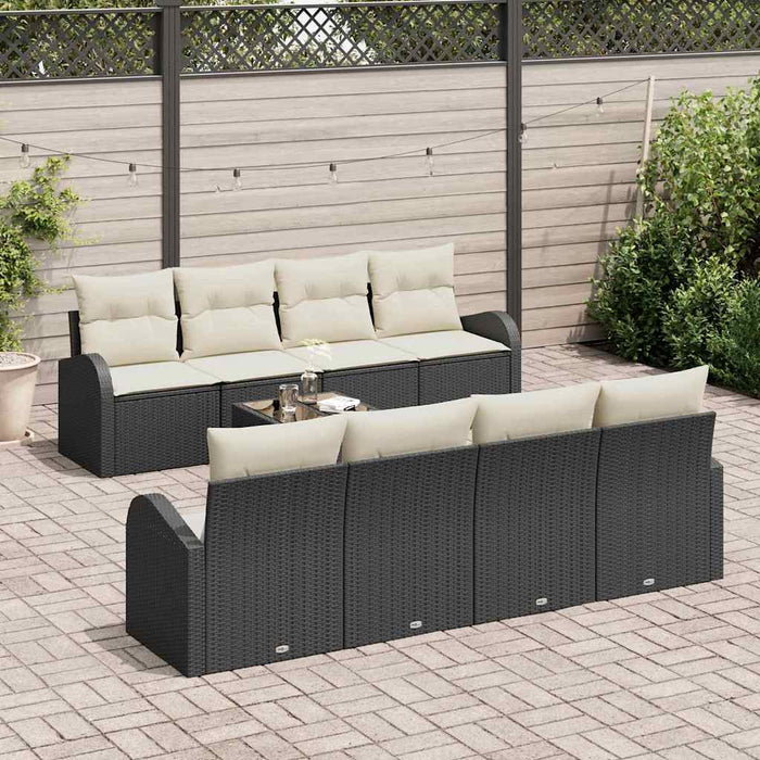 Set de canapele pentru grădină 9 pcs Negru și Crem poliratan - WALTI WALTI
