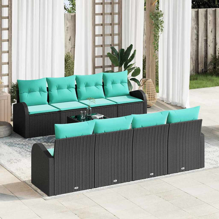 Set de canapea cu pernă 9 pcs Negru și Turcoaz poliratan WALTI