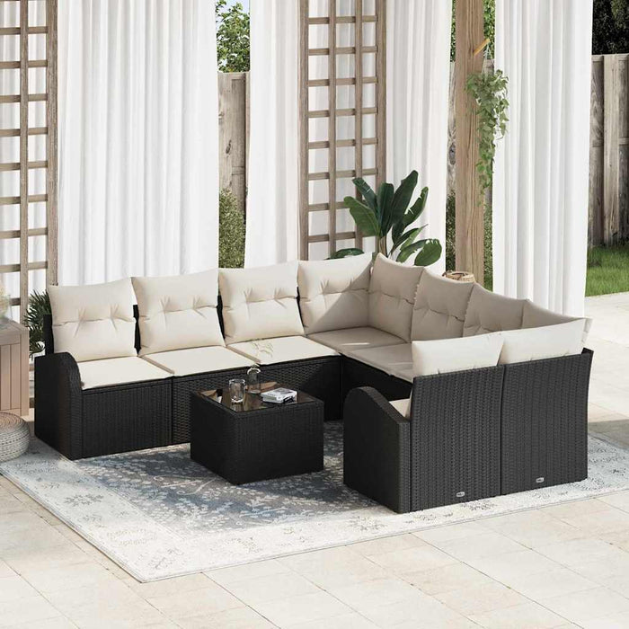 Set de canapele pentru grădină cu pernă 9 pcs Negru, Crem - WALTI WALTI