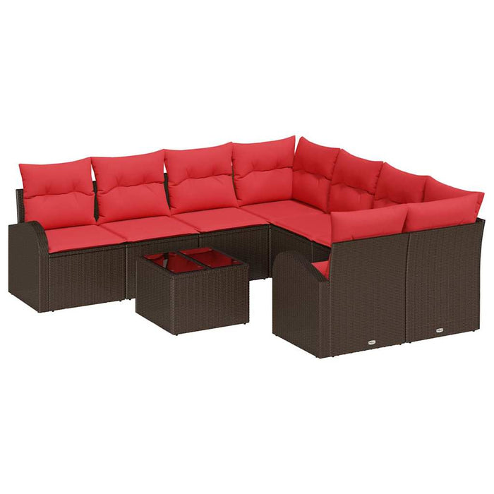 Set de canapea cu pernă 9 pcs Beige și Roșu poliratan WALTI