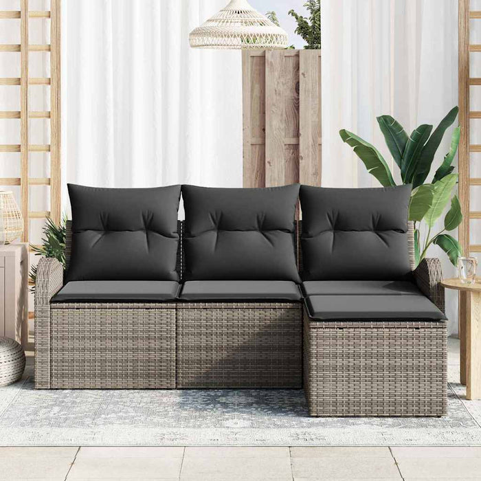 Set de canapele pentru grădină cu pernă 4 pcs Gri Rattan poli - WALTI WALTI