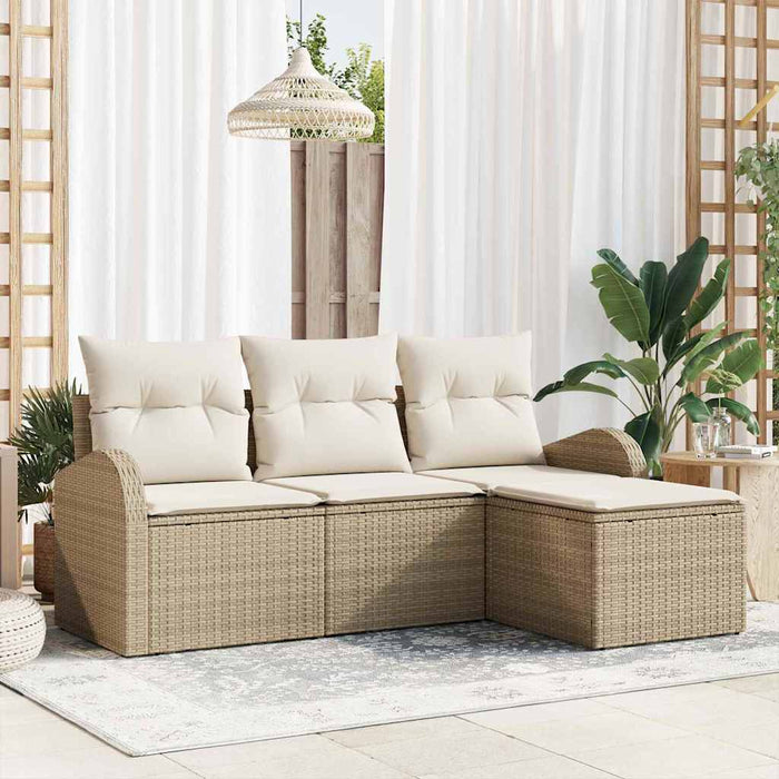 Set de canapele pentru grădină 4 pcs Bej, alb Rattan poli - WALTI WALTI