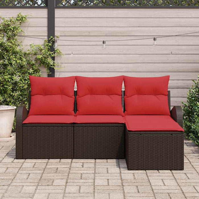 Set de canapea cu pernă 4 pcs Maro și roșu poliratan - WALTI WALTI