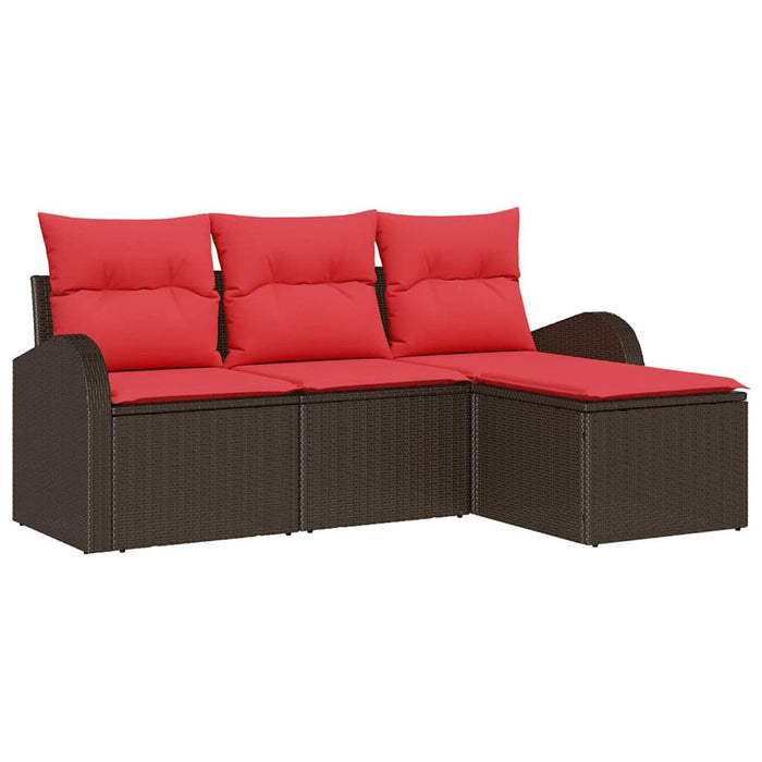 Set de canapea cu pernă 4 pcs Maro și roșu poliratan - WALTI WALTI