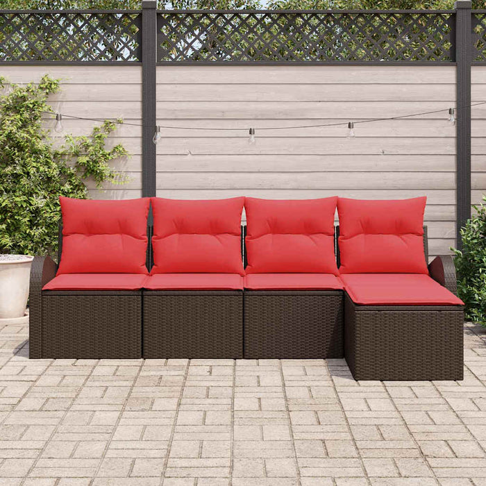 Set de canapea cu pernă 5 pcs Maro și roșu poliratan - WALTI WALTI