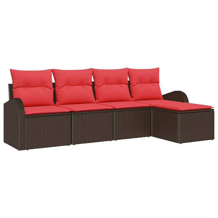 Set de canapea cu pernă 5 pcs Maro și roșu poliratan - WALTI WALTI