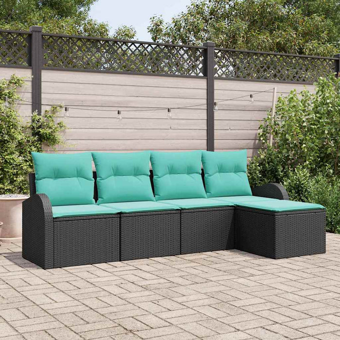 Set de canapea cu pernă 5 pcs Negru și Turcoaz poliratan WALTI