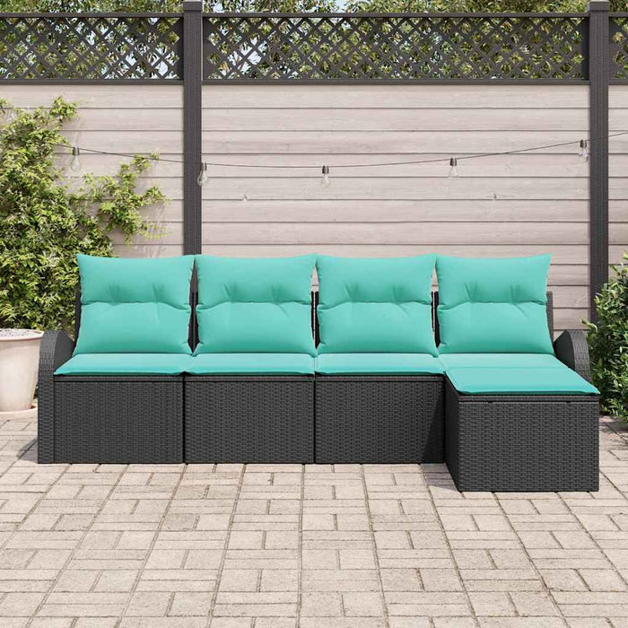 Set de canapea cu pernă 5 pcs Negru și Turcoaz poliratan WALTI