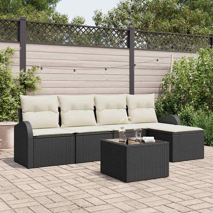 Set de canapele pentru grădină 6 pcs Negru, alb Rattan poli - WALTI WALTI