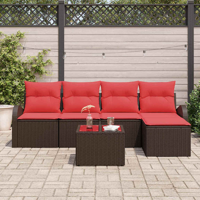 Set de canapea cu pernă 6 pcs Maro și roșu poliratan - WALTI WALTI