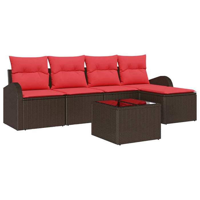 Set de canapea cu pernă 6 pcs Maro și roșu poliratan - WALTI WALTI
