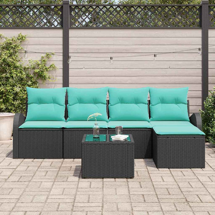 Set de canapea cu pernă 6 pcs Negru și Turcoaz poliratan WALTI