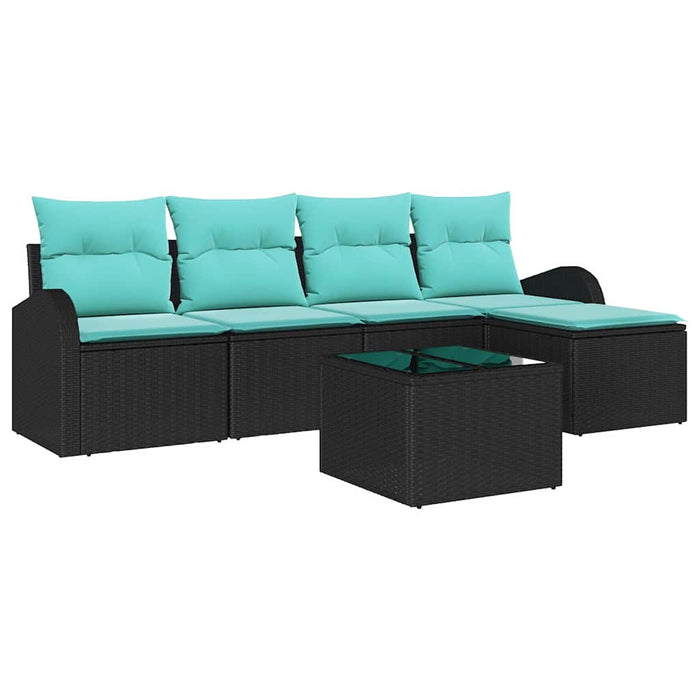 Set de canapea cu pernă 6 pcs Negru și Turcoaz poliratan WALTI
