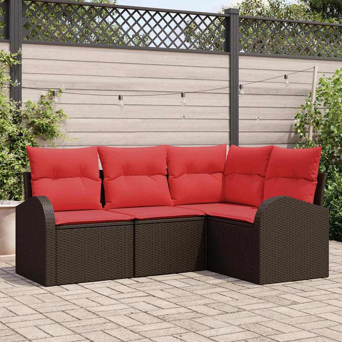 Set de canapele pentru grădină 4 pcs Maro și roșu poliratan - WALTI WALTI